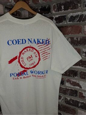 Vintage Delta Coed Naked Postal Worker Lick It Before You Stick It!! Graphic Tee